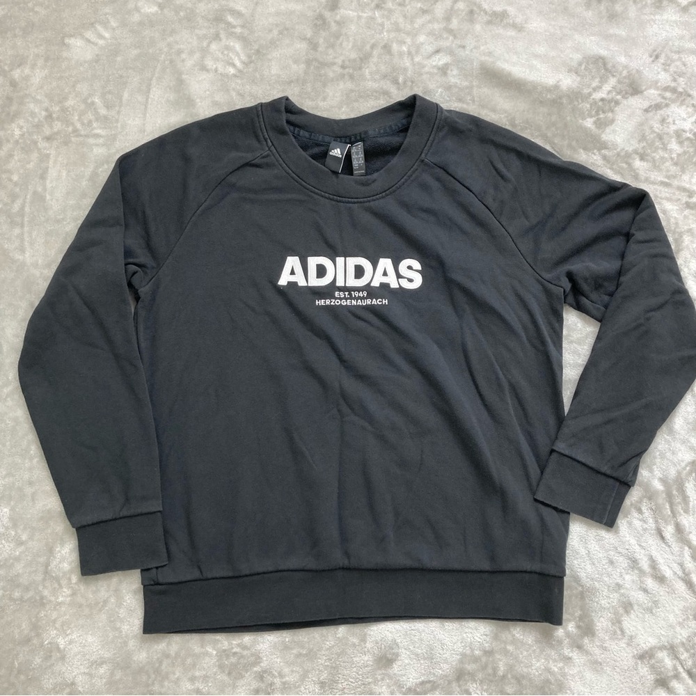 Adidas EST 1949 Black Graphic Crewneck Pullover Sweatshirt Size XL Logo
